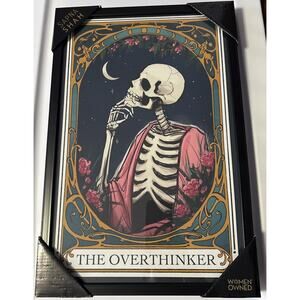 New Sapna Shah Framed Art The Overthinker Skull Tarot Lotería Decor 18” x 12”